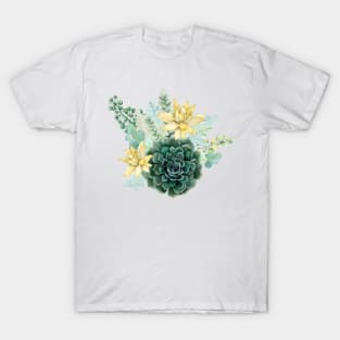 Moss Green Succulent Floral Cacti Bouquet Cluster T-Shirt